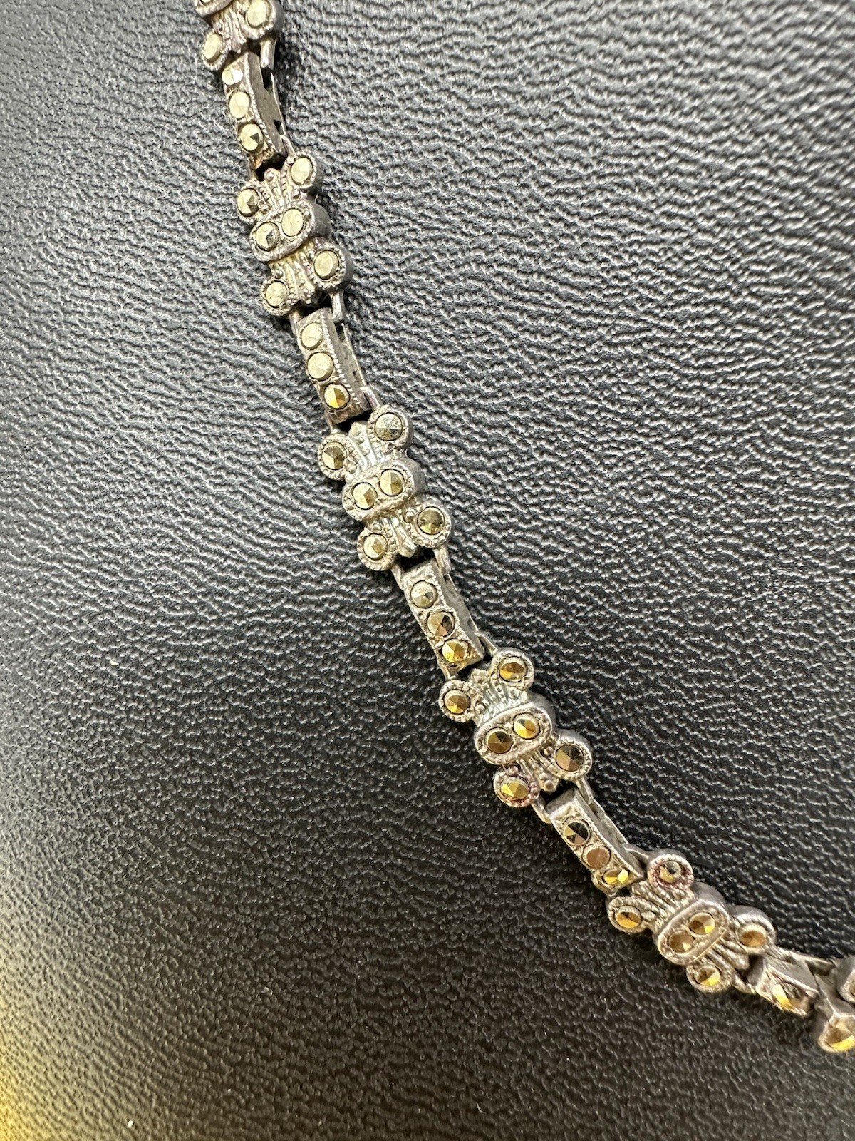 Sterling Silver Marcasite 2 Rose Pendant Choker Necklace Elegant Chic 33g 16 In