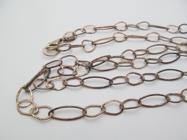 Silpada 925 Sterling Silver Patina Elongated Hammered Oval Link Chain Necklace