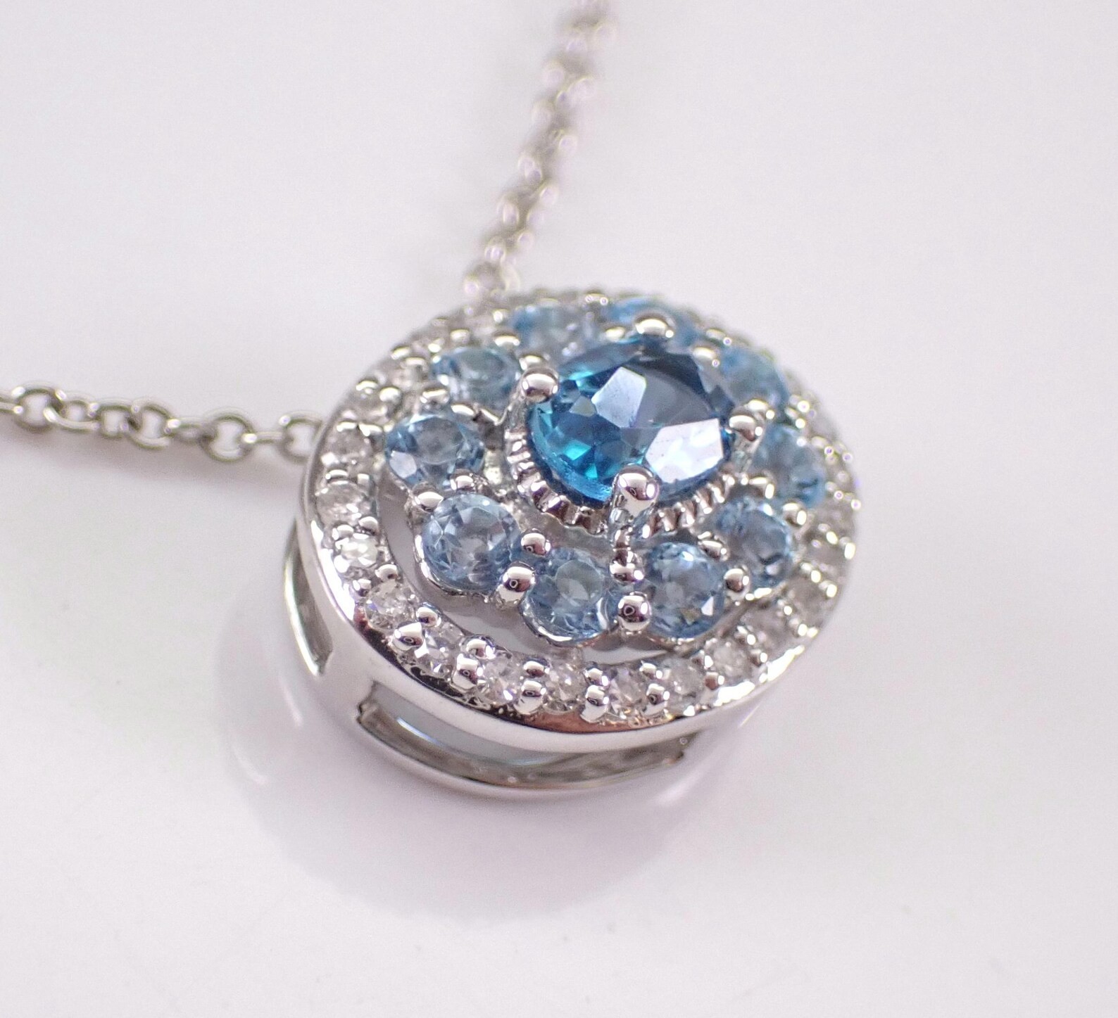 2 Ct Oval Lab Created Blue Topaz Halo Pendant Necklace 14K White Gold Plated