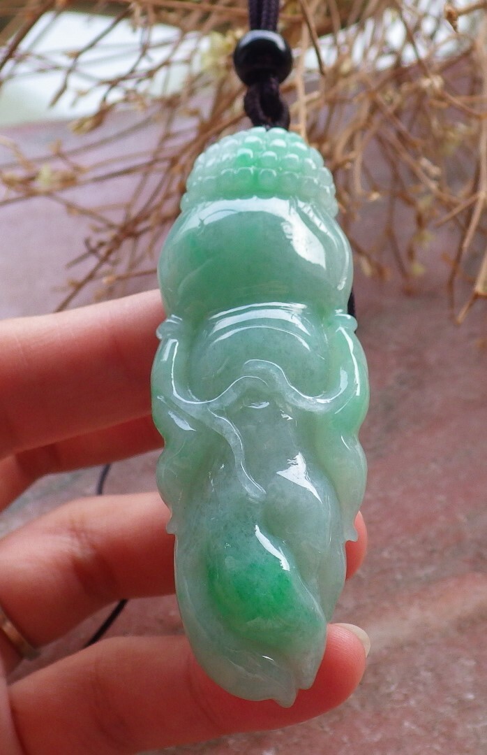 Video Certified Green 100% Natural A Jade jadeite Pendant Ginseng 如意人生 515638 AS