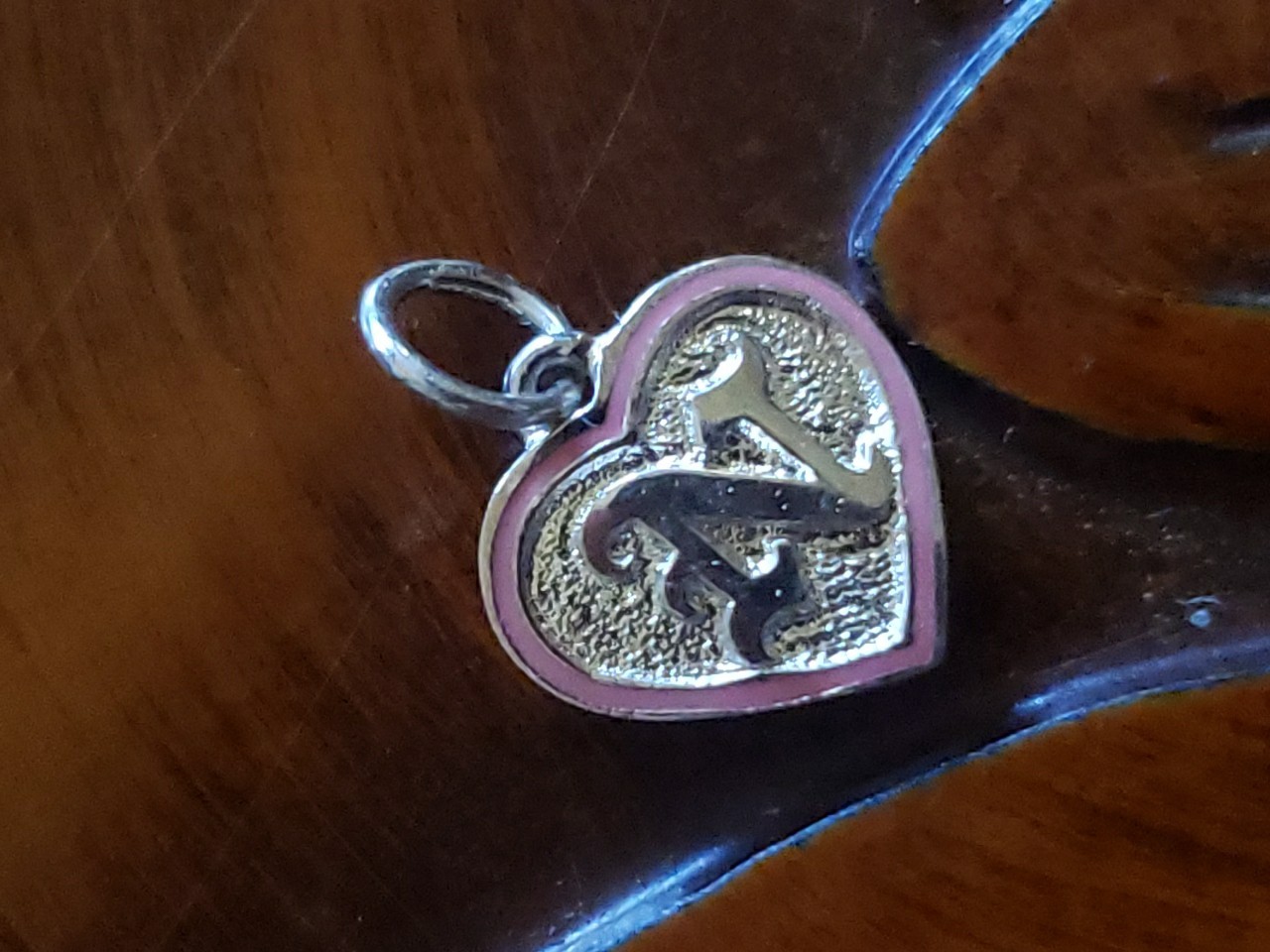 Hawaiian Heirloom Baby Jewelry Sterling Silver Heart Pendant 9mm Letter N Pink