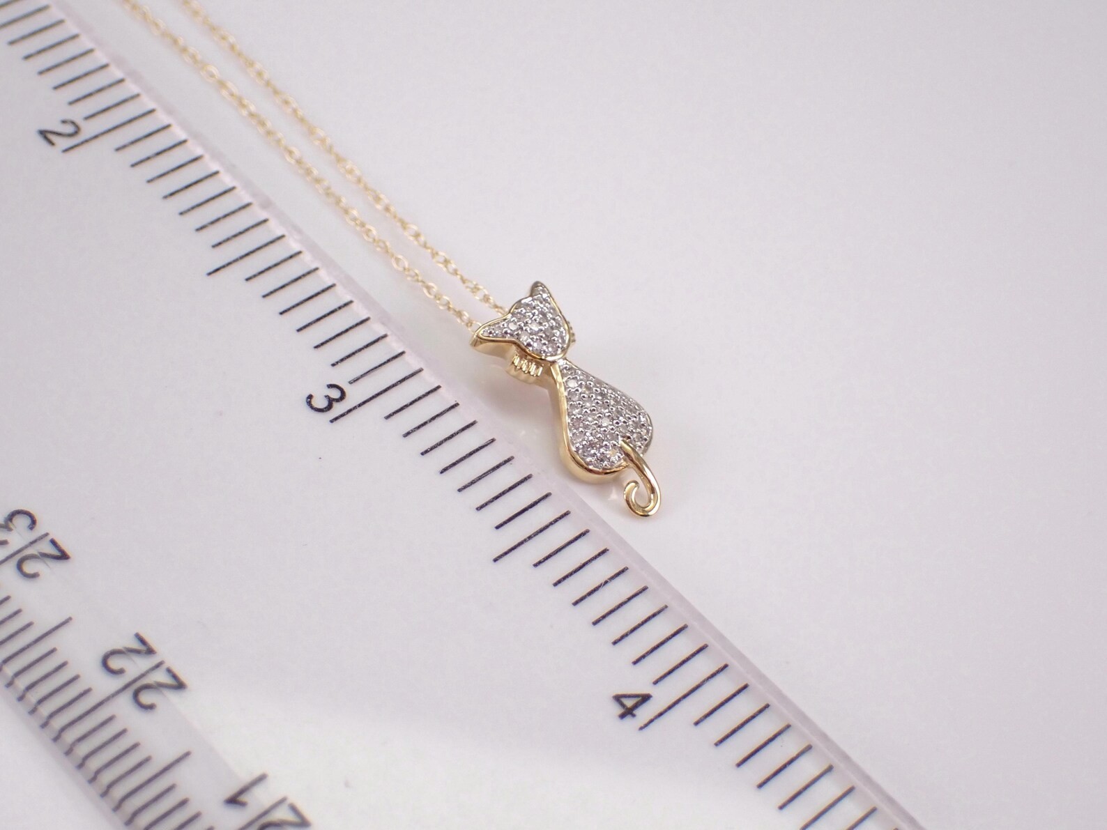 1 Ct Moissanite Sitting Cat Silhouette Pendant Necklace 14K Yellow Gold Plated