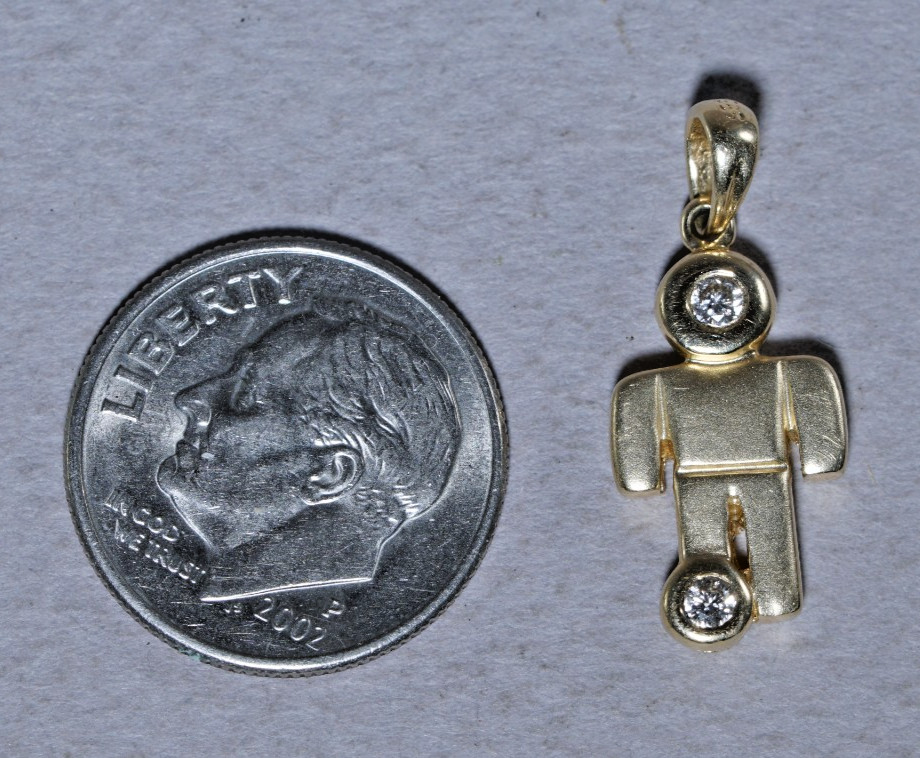 14K Yellow Gold Male Soccer Charm Pendant, with 2 NATURAL DIAMONDS 1.8 grams