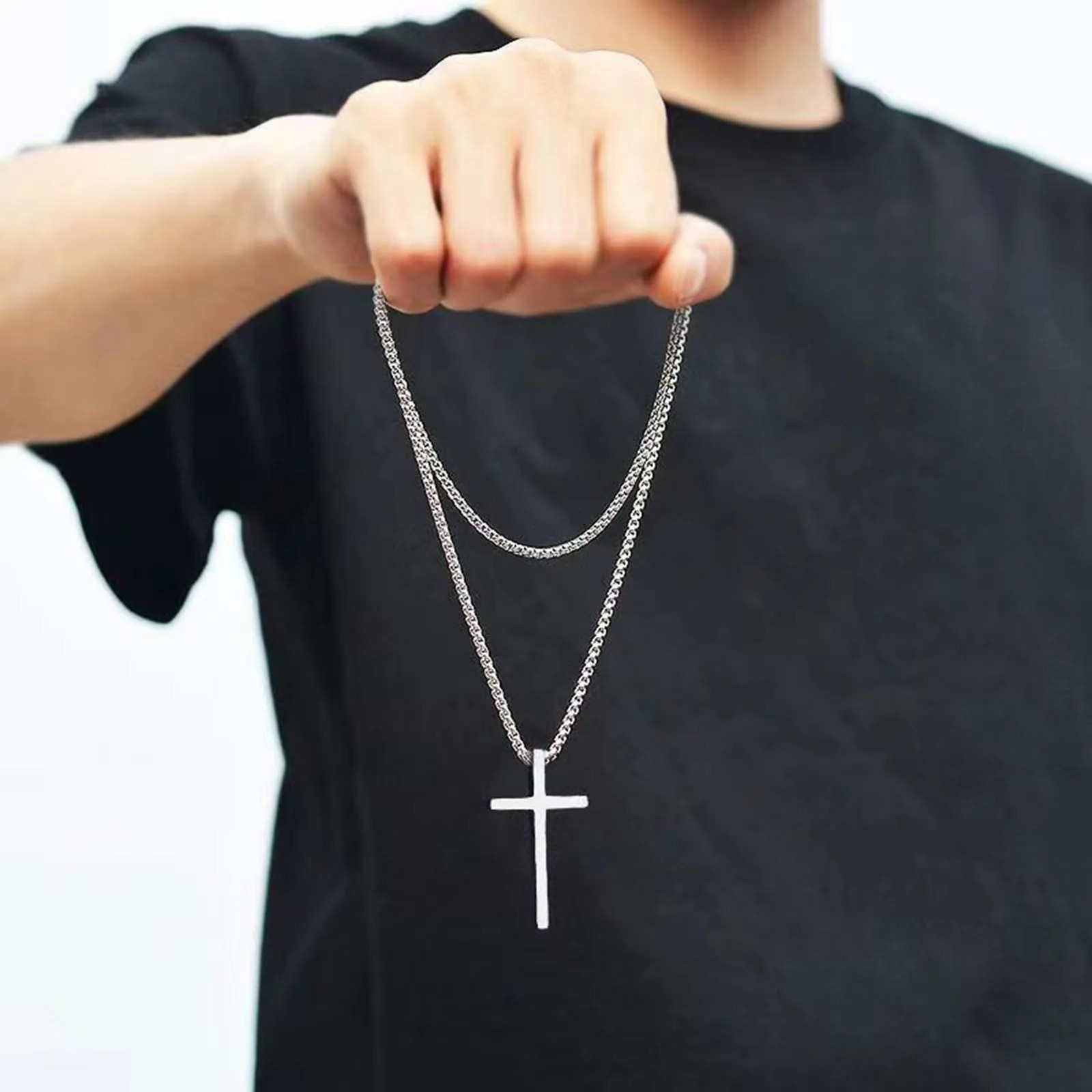 MEN WOMEN 925 STERLING SILVER SIMPLE PLAIN SILVER CROSS CHARM PENDANT WITH CHAIN