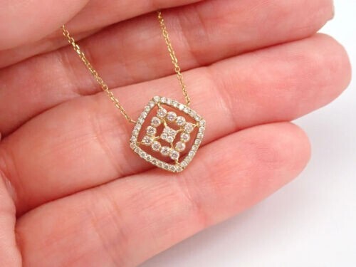1.22ct Natural Moissanite Square Shape Charm Pendant Necklace 925 Silver 18″