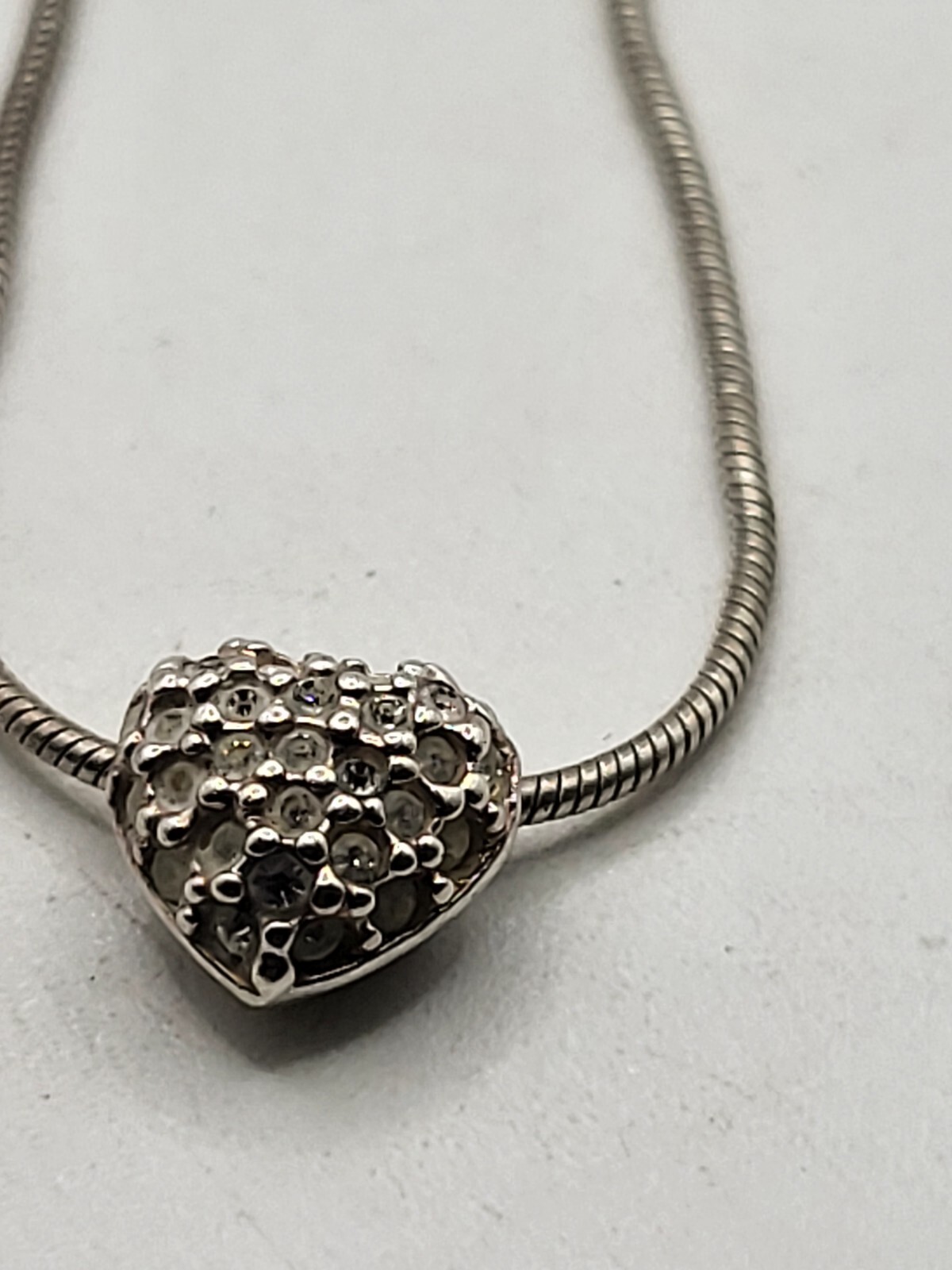 925 Italy Sterling Heart Puffed Crystal Heart Choker Necklace 16″ Reversable