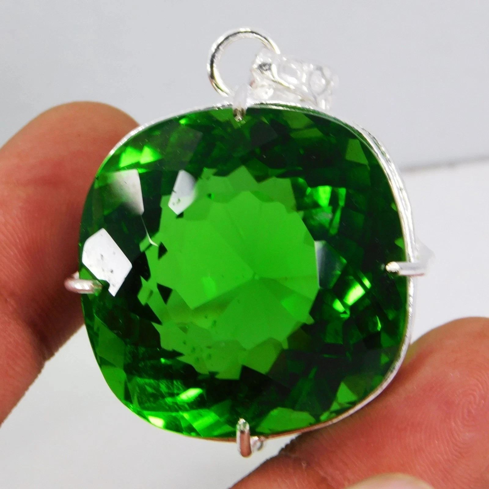 Certified 100 Ct Green Color Tsavorite Garnet Pendant Cushion Natural Gemstone