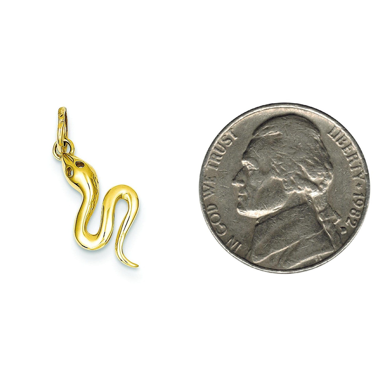14K Yellow Gold Snake Reptile Charm Pendant Jewerly 21mm x 9mm