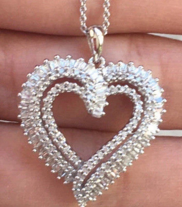 Sterling Silver Diamond Heart Pendant Necklace – Valentines Day- JWBR India