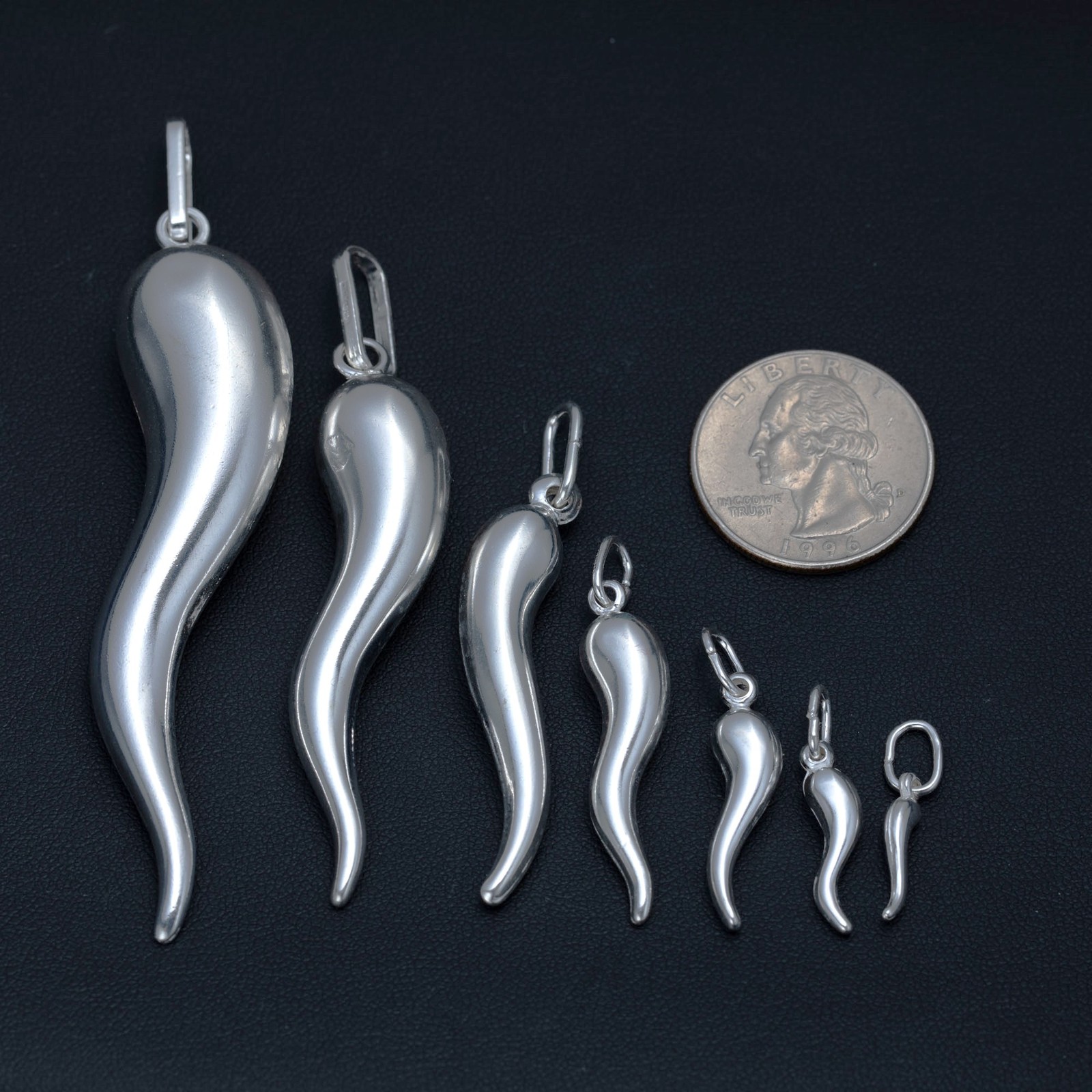 CORNICELLO ITALIAN HORN 925 Sterling Silver Pendant Charm __ All Sizes S M L XL