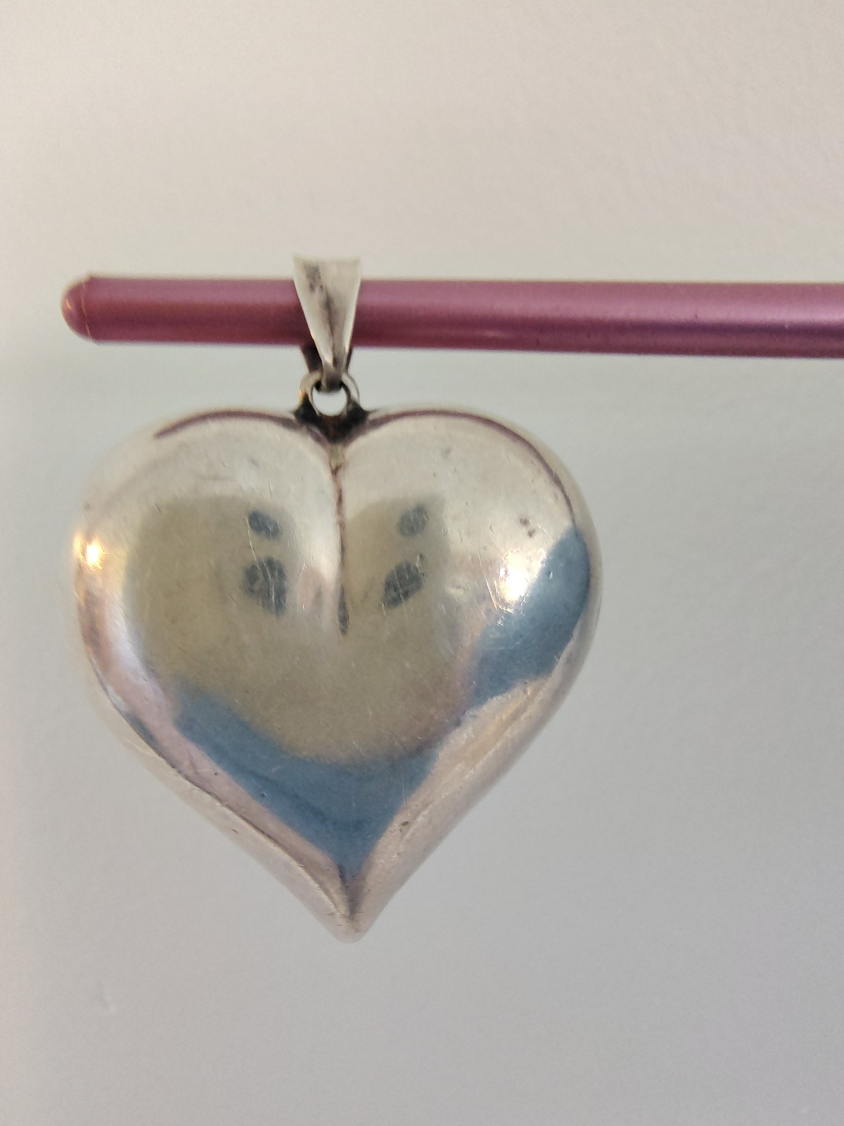 ​Vintage PPC Sterling Silver Puffy Heart Pendant 3D Smooth Ball Bail 7.7g Signed