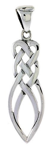 925 Sterling Silver Large Celtic Love Drop Knot Pendant 1 1/4 (31mm) Inch Tall