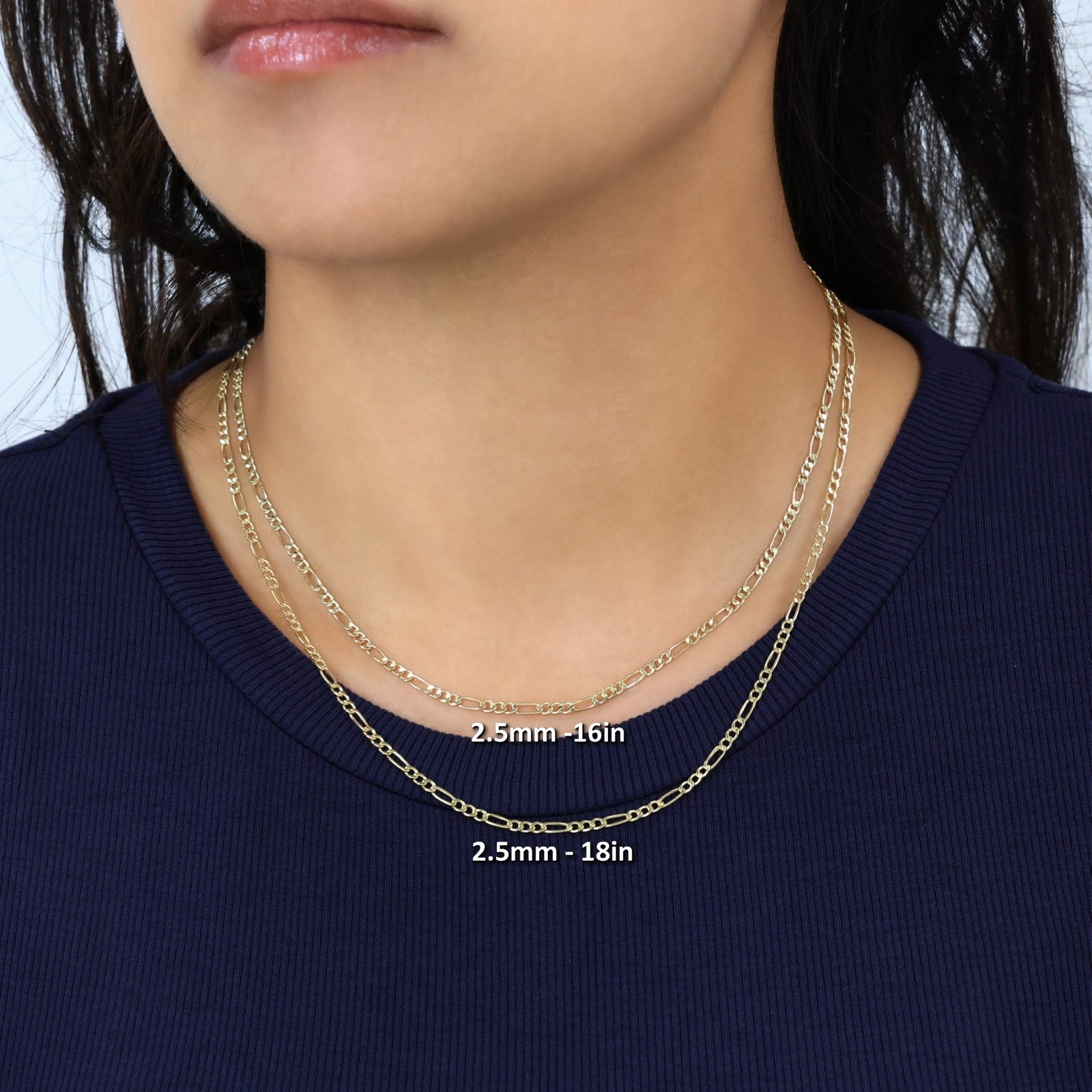 14K Yellow Gold 2.5mm Figaro Chain Link Italian Necklace Mens Womens 16″- 26″