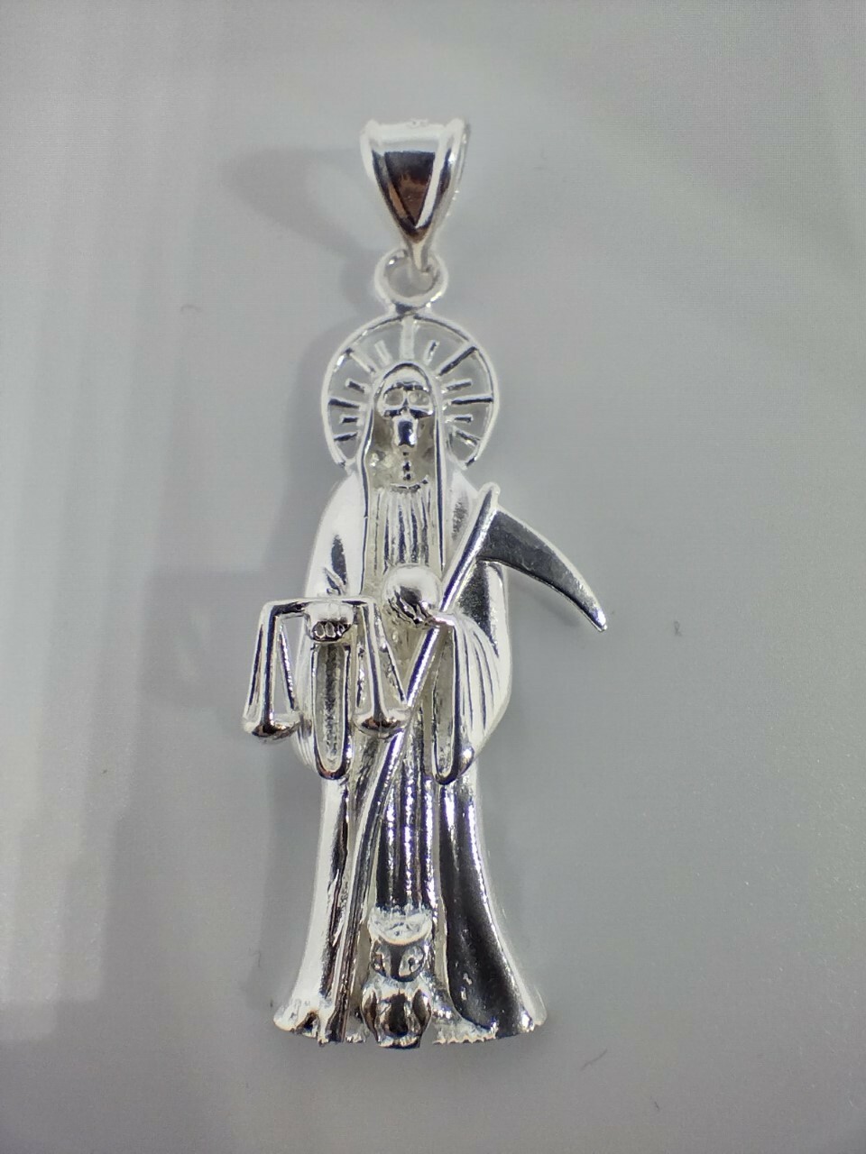 Sterling Silver Grim Reaper pendant Dije de la Santa Muerte en Plata REAL 925 3″