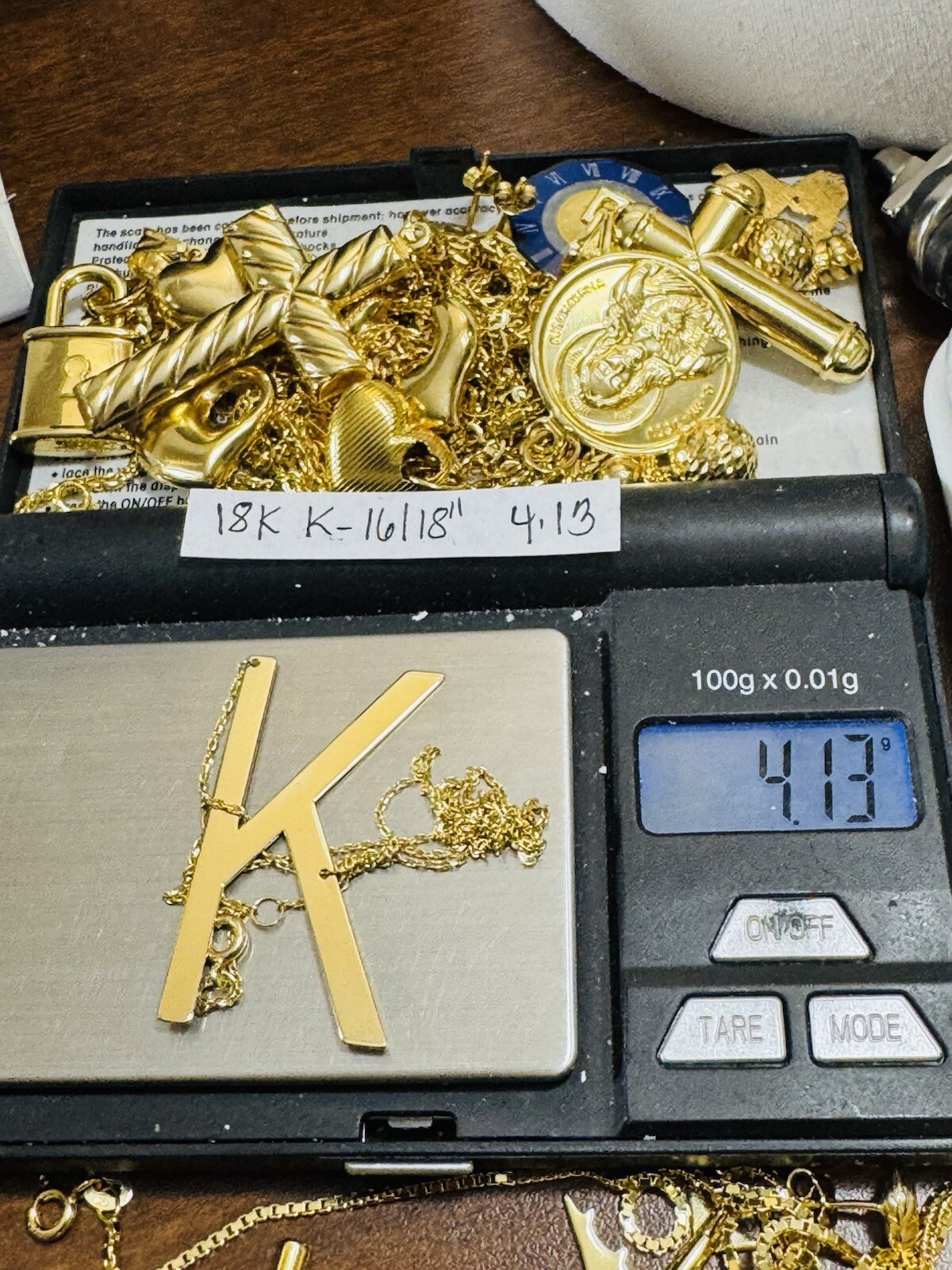RARE 18K 750 YELLOW Gold Letter K initial Necklace 16.5/17.5” Long 1mm 4.1g