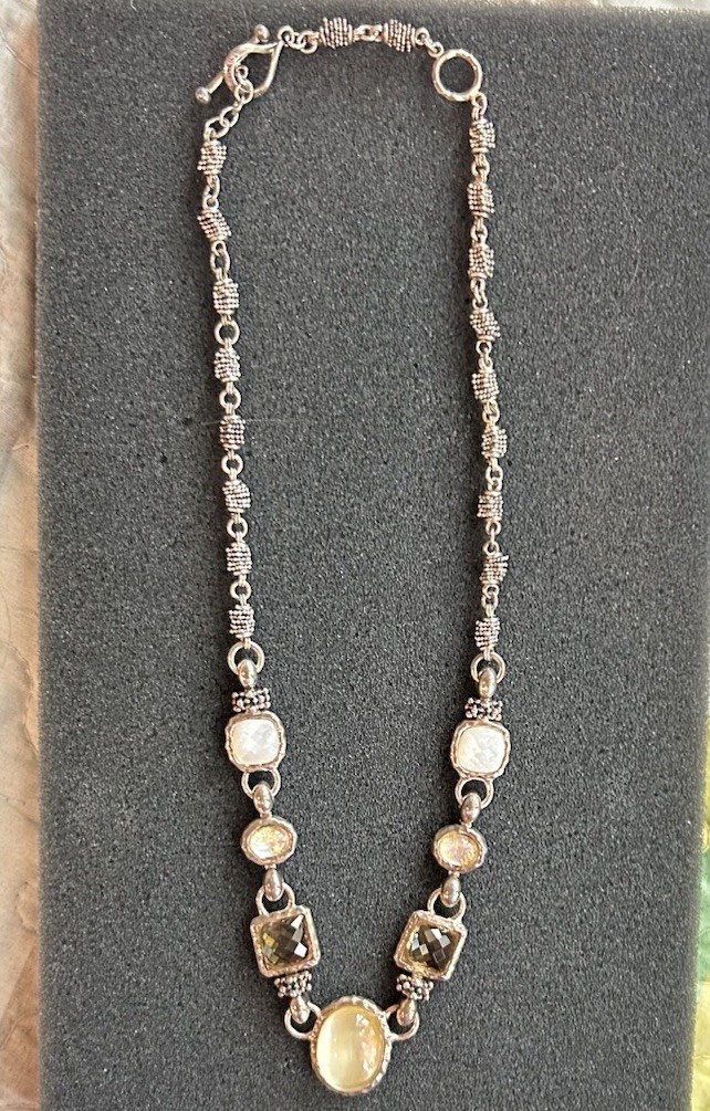 Michael Dawkins Sterling Silver Crystal MOP Adjustable Necklace Toggle Clasp 20”