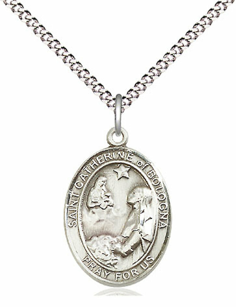 St. Catherine of Bologna Medal 3/4″ Fine Pewter, 18″ Rhodium Plate Clasp Chain