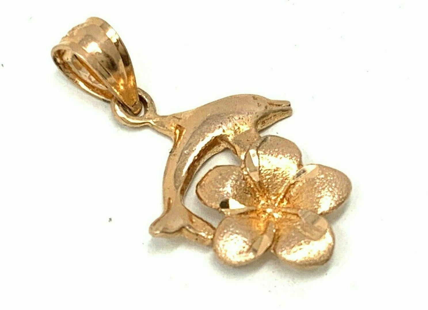 14k Rose Gold Dolphin Hawaiian Plumeria Flower Pendant 0.8 gram