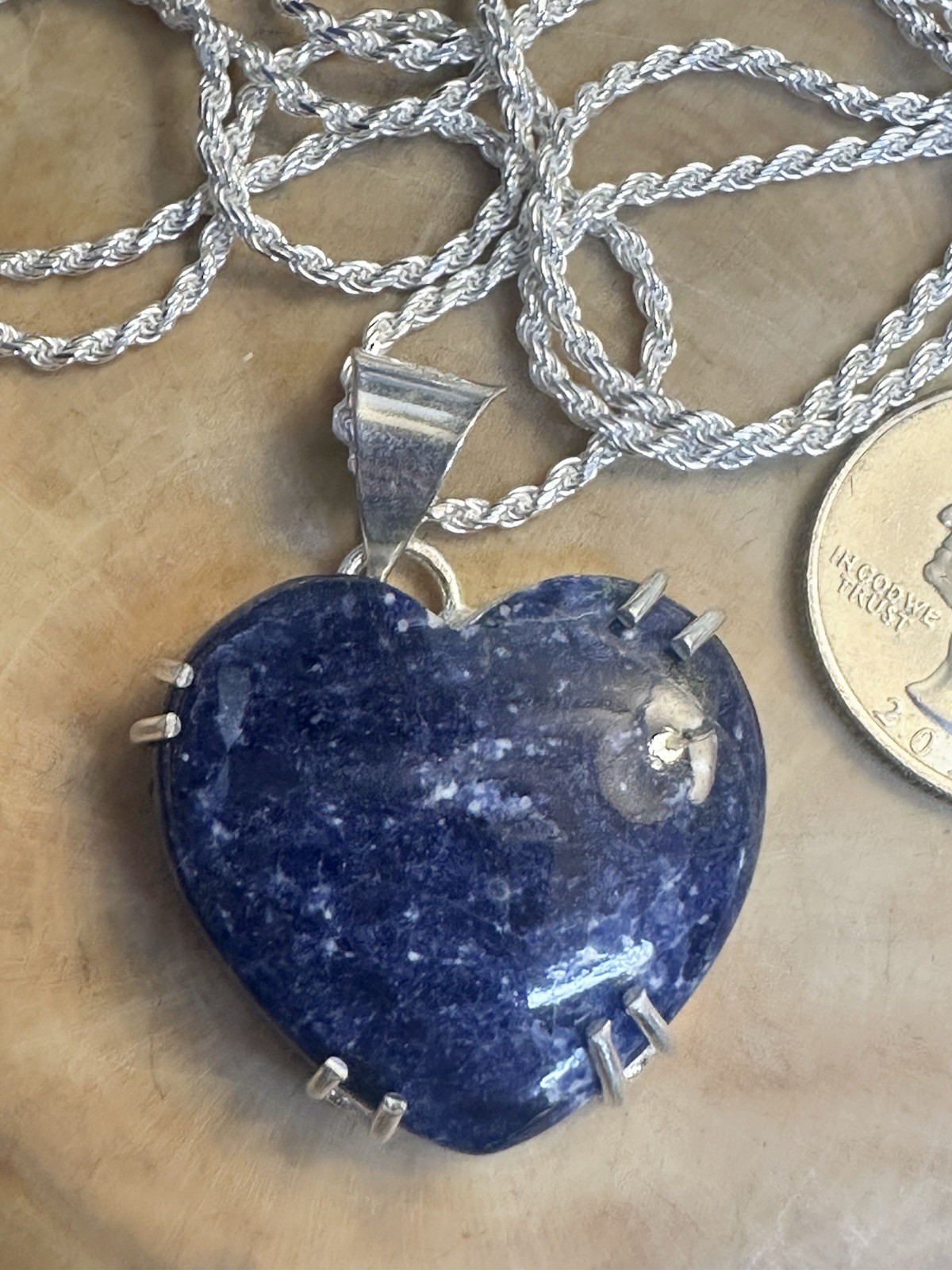 Lovely Lapis Lazuli 925 Sterling Silver Heart Pendant Necklace 24 Inch