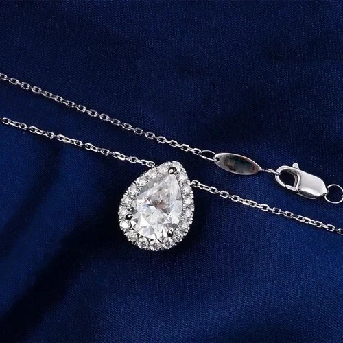 Real Moissanite 2.50Ct Pear Cut Women’s Teardrop Pendant 14K White Gold Plated