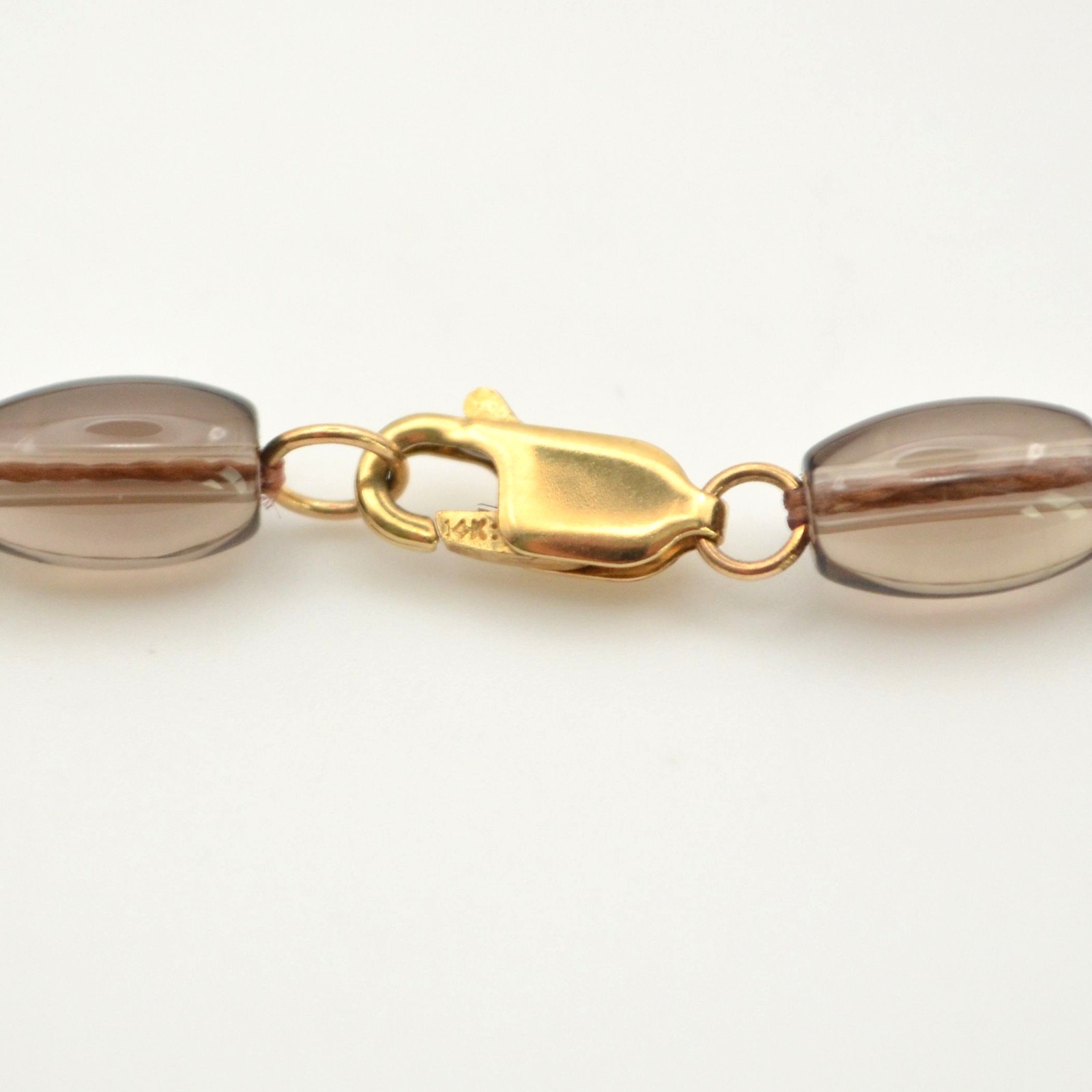 Smoky Quartz Beaded Necklace 14K Gold Clasp Faceted Teardrop Pendant 16in