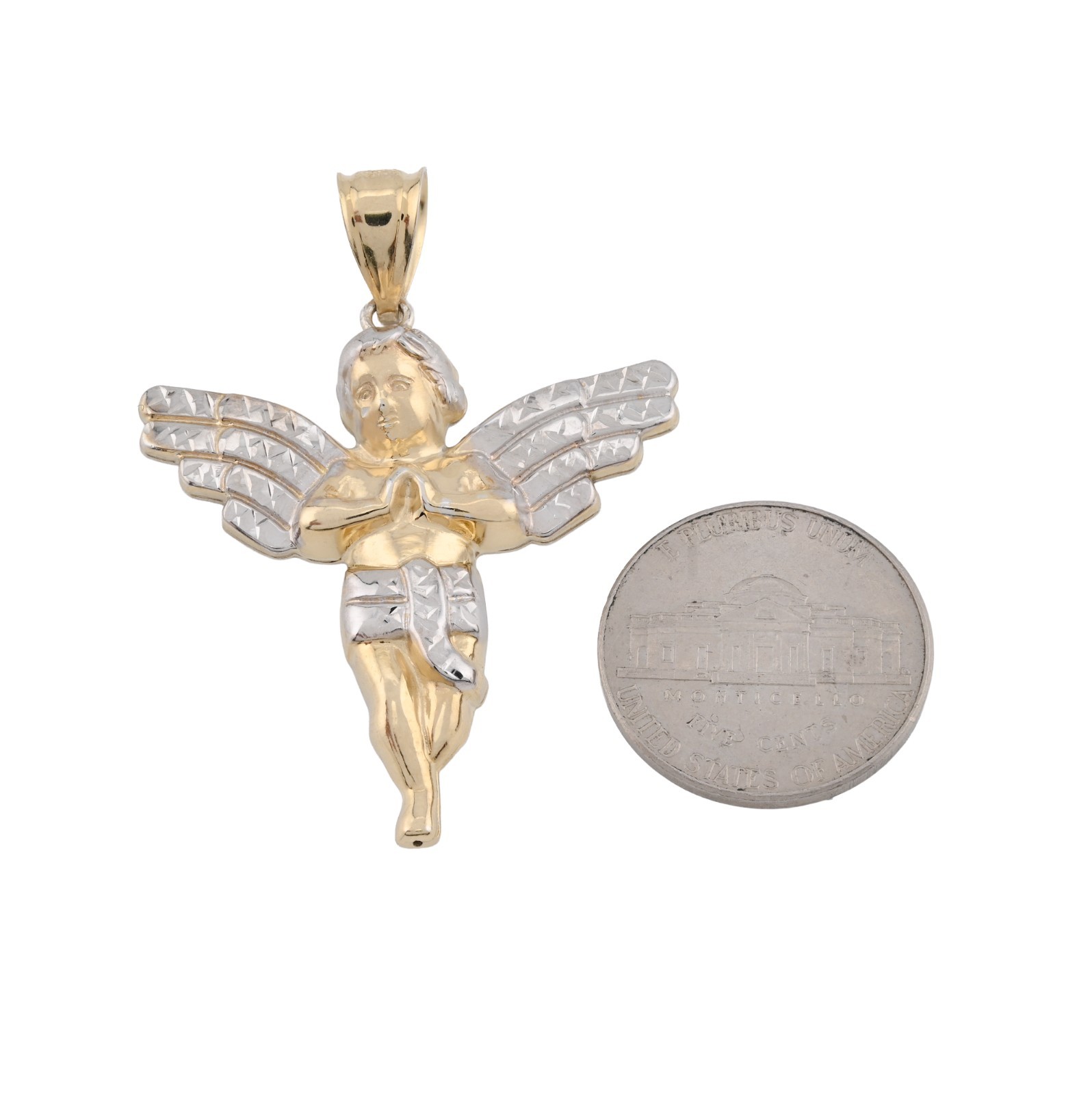 1/10th Real 10k Gold Bonded 925 Two Tone Praying Angel Pendant 2.9gms Mens Charm