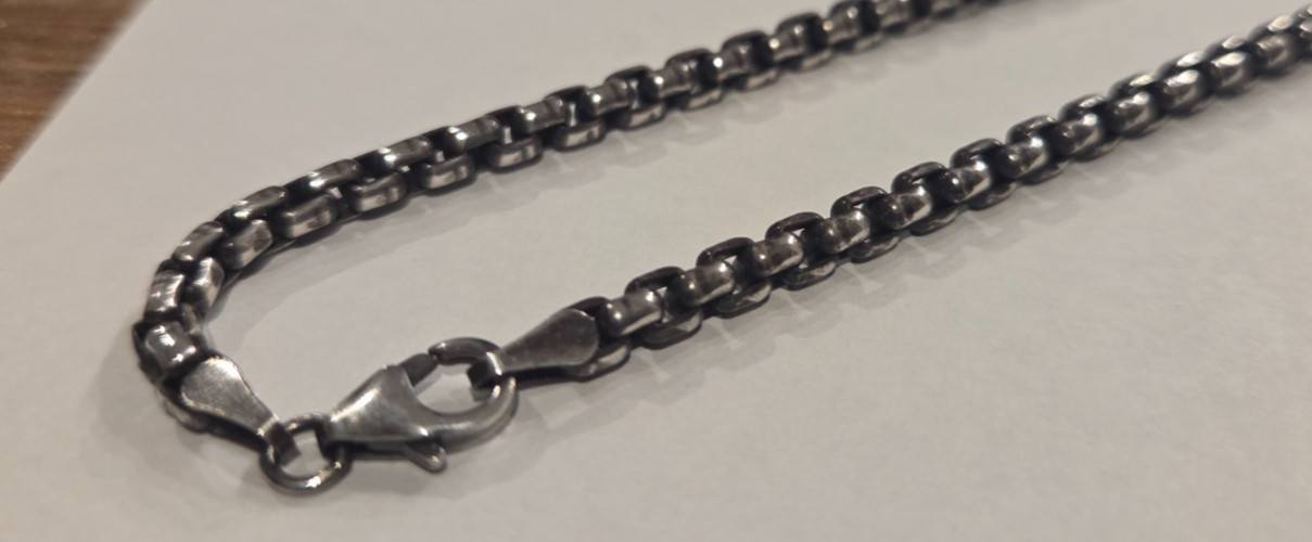 4mm / 24″ Oxidized Sterling Silver Box Chain Necklace : Chunky Rustic Style
