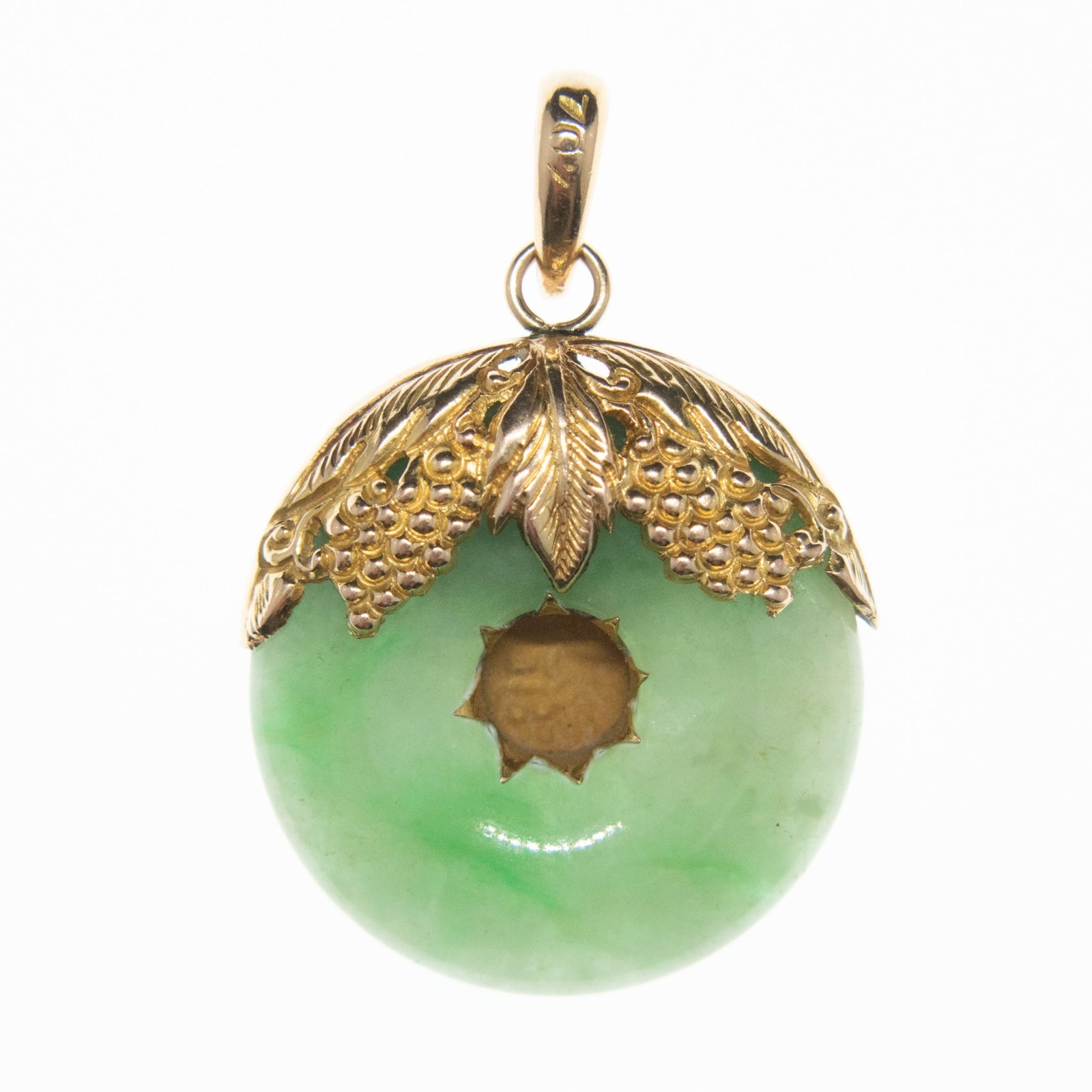 Beautiful Jade Pendant With Gold Vine Decorative Element. Very Good Condition.