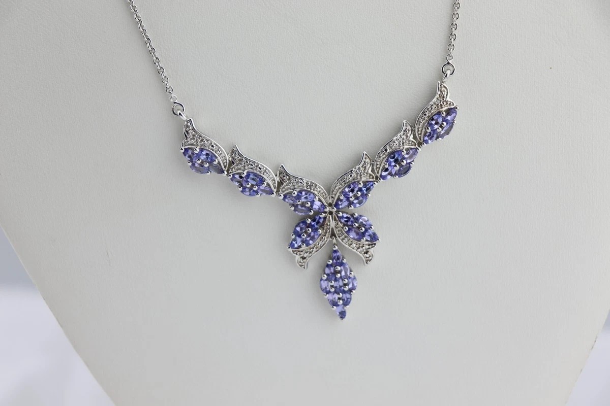 Sterling Silver STS India Diamond Accent Tanzanite Butterfly Necklace 16″-18″