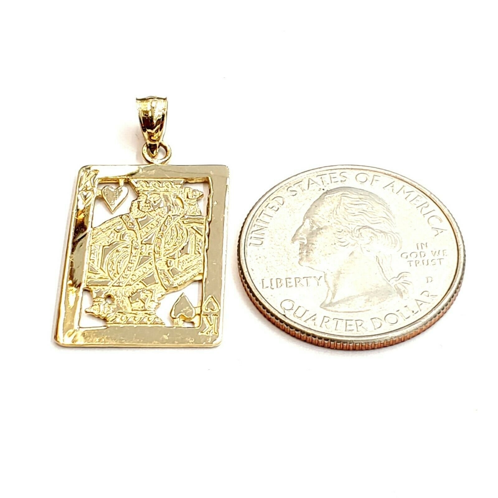 14k yellow Gold king of heart Pendant playing card gambling fine jewelry 3.5g
