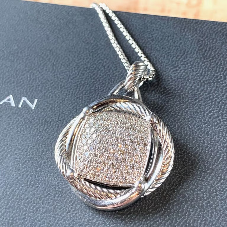 David Yurman Sterling Silver Crossover Pendant Necklace with Diamonds
