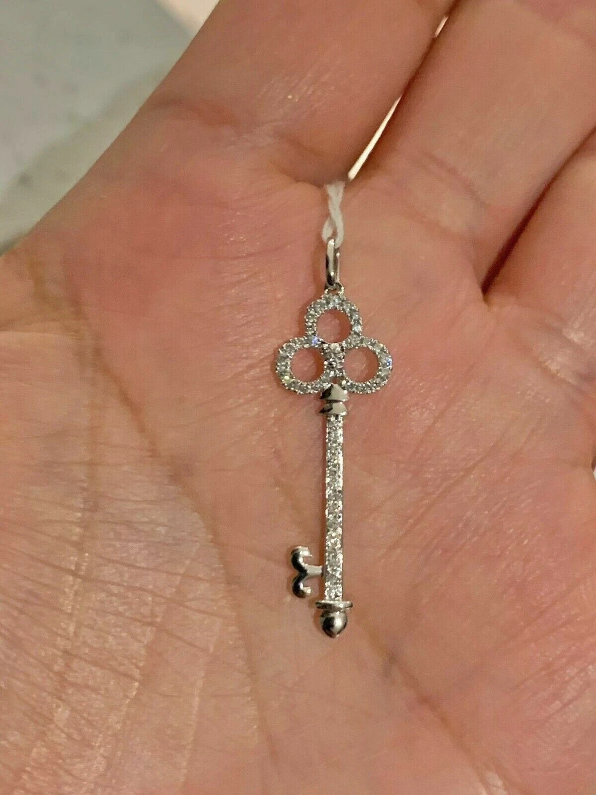 0.80Ct Round Cut Diamond Key Pendant Necklace 14K White Gold Finish Free Chain