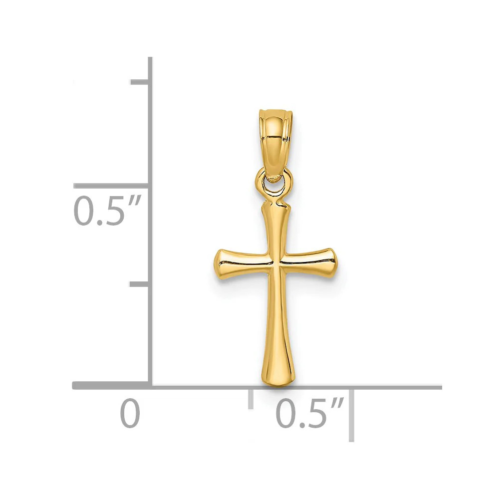 10K / 14K Yellow Gold Polished Beveled Cross W/ Round Tips Charm