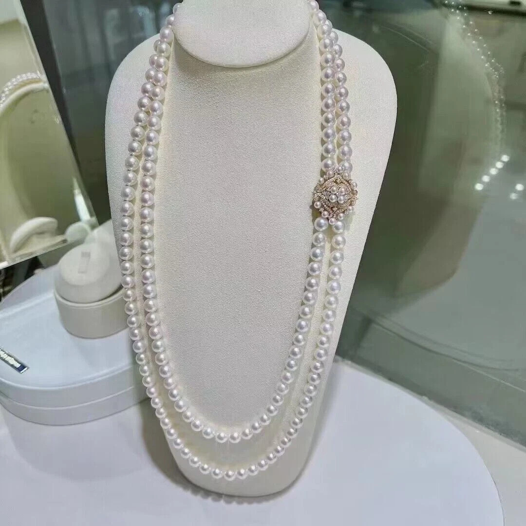gorgeous two strands 8-9mm south sea whit pearl necklace 30″32″