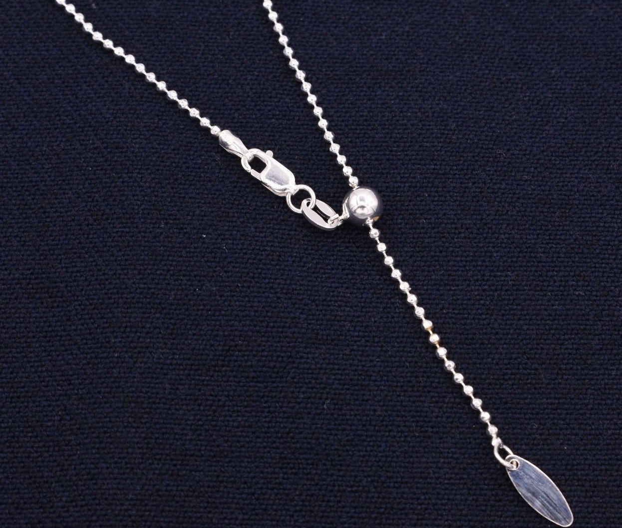 1.5mm Adjustable Bead Ball Faceted Chain Necklace REAL Sterling Silver Up To 24″