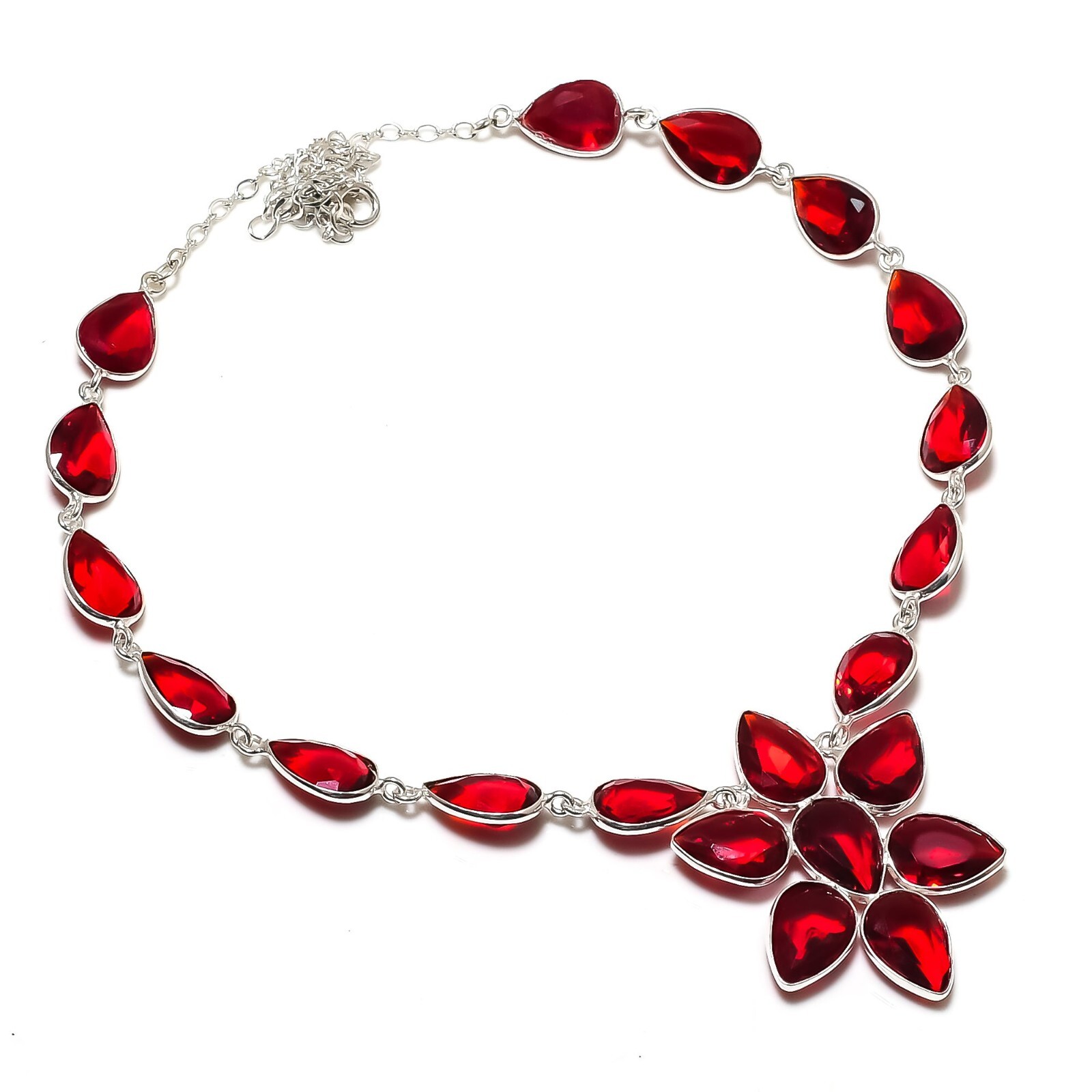 Garnet Gemstone Necklace 925 Sterling Silver Jewelry Ethnic Gift For Her – 18″