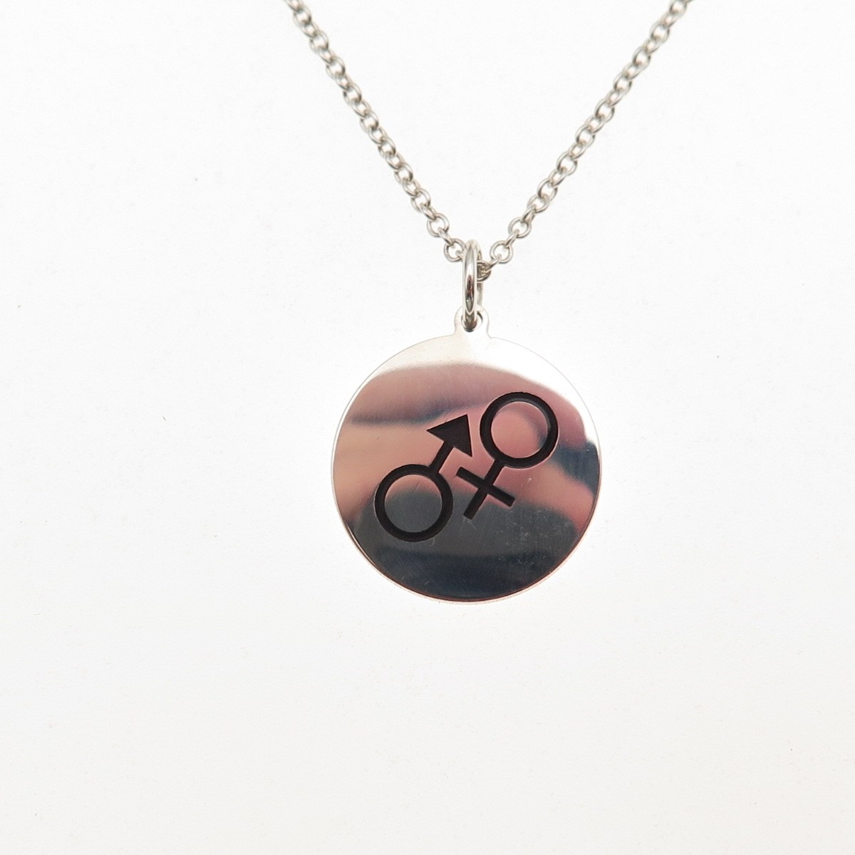 925 Sterling Silver Enamel Male & Female Symbol Cable Chain Necklace 18″