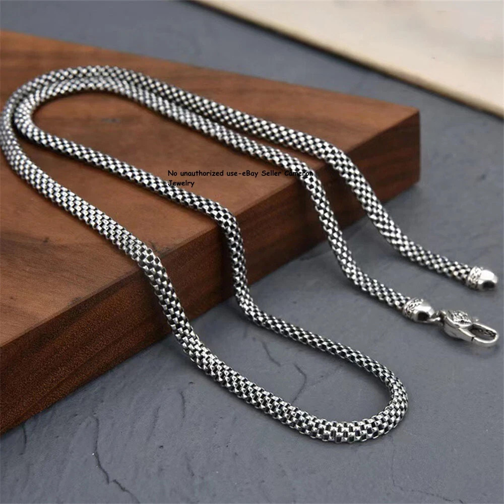 Pure S925 Sterling Silver Chain Men/Women 4mm Snake Link Necklace 23.6 inches