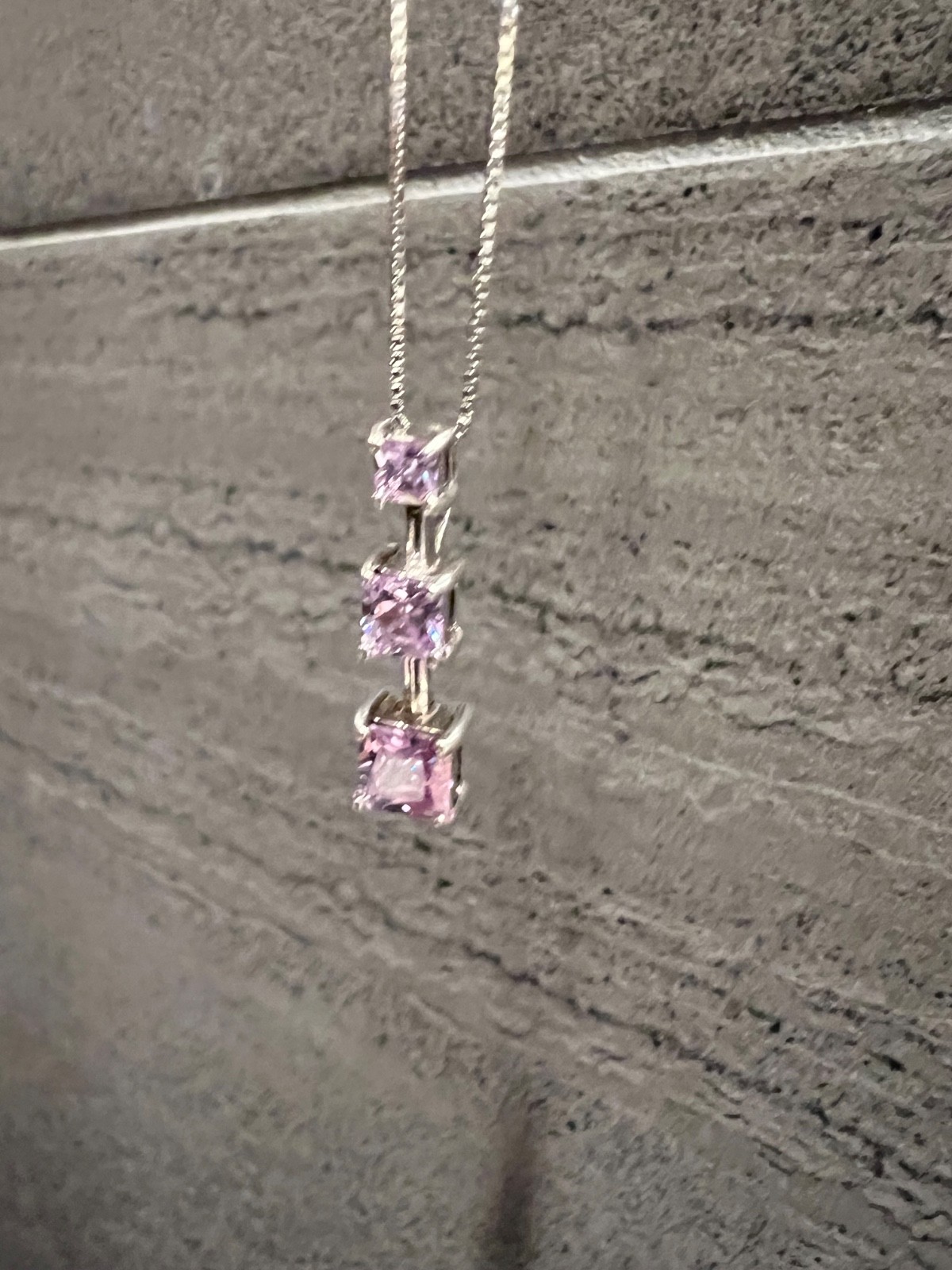 Pretty Sterling Pendant/Necklace w/ 3 Pink Stones on 20” Box Chain Excellent!