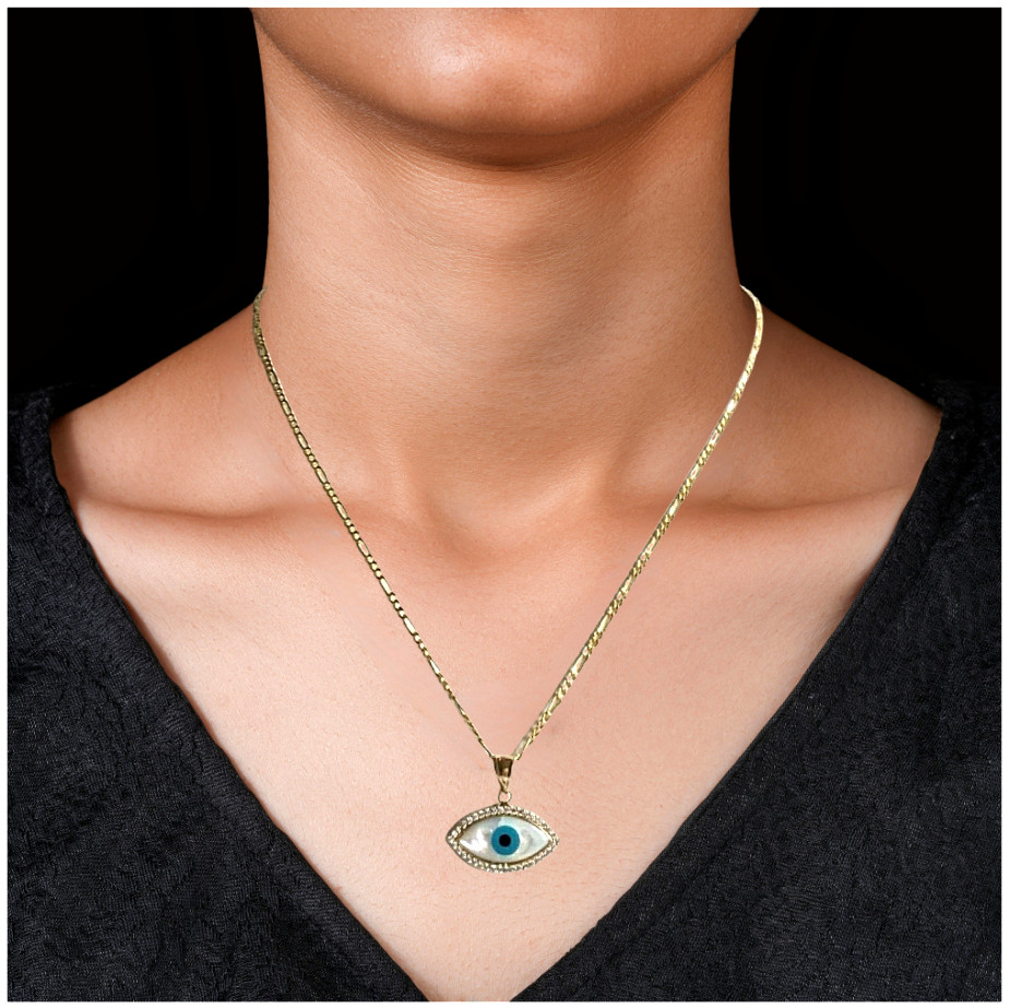14k Solid Gold Mother of Pearl Evil Eye 20mm Pendant – PT2231