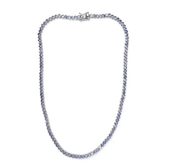 3MM Round Lab-Created Tanzanite Wedding Tennis Necklace White Gold Plated 18″