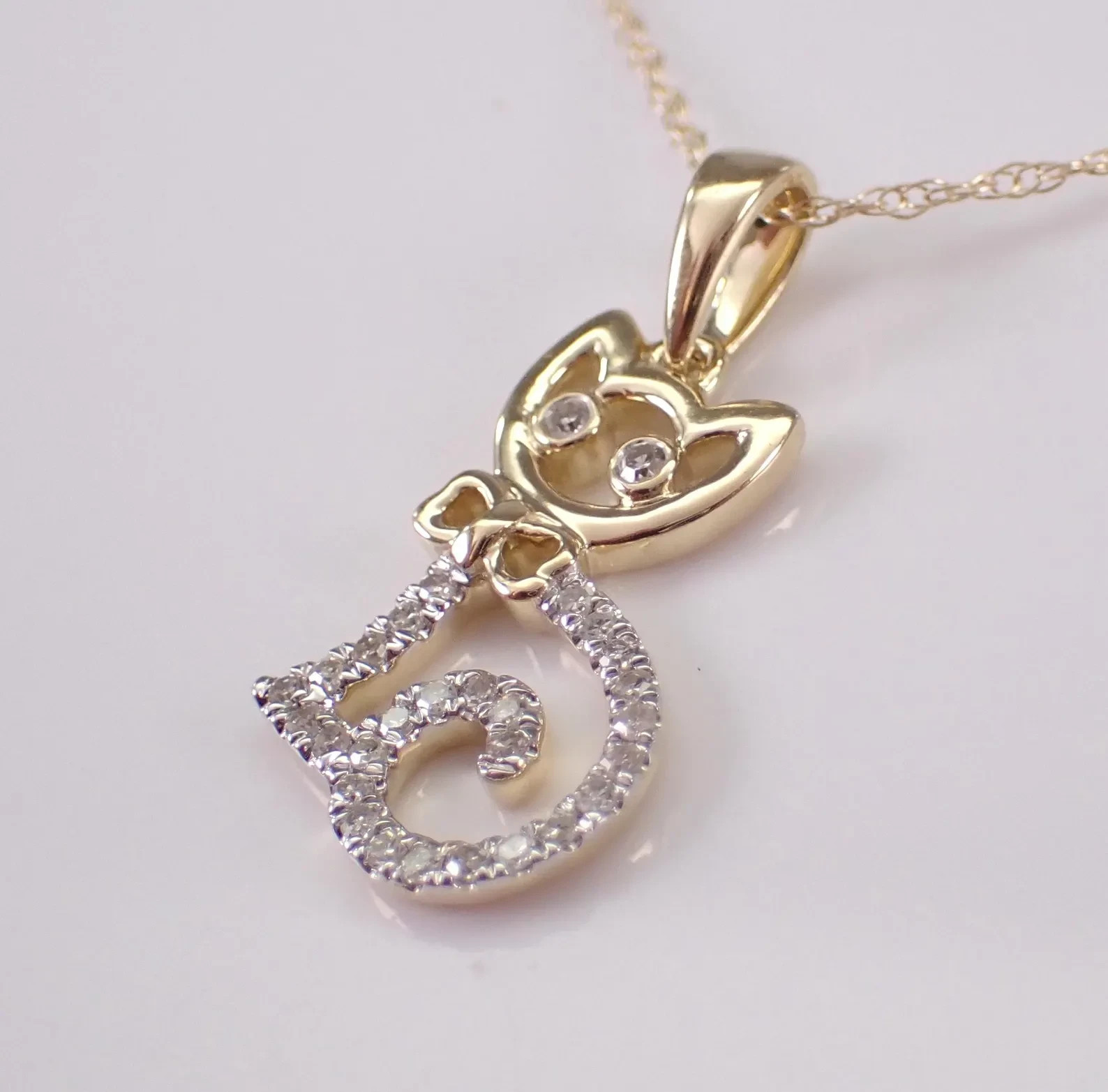 1 Ct Moissanite Curled Tail Cat Pendant Womens Necklace 14K Yellow Gold Plated