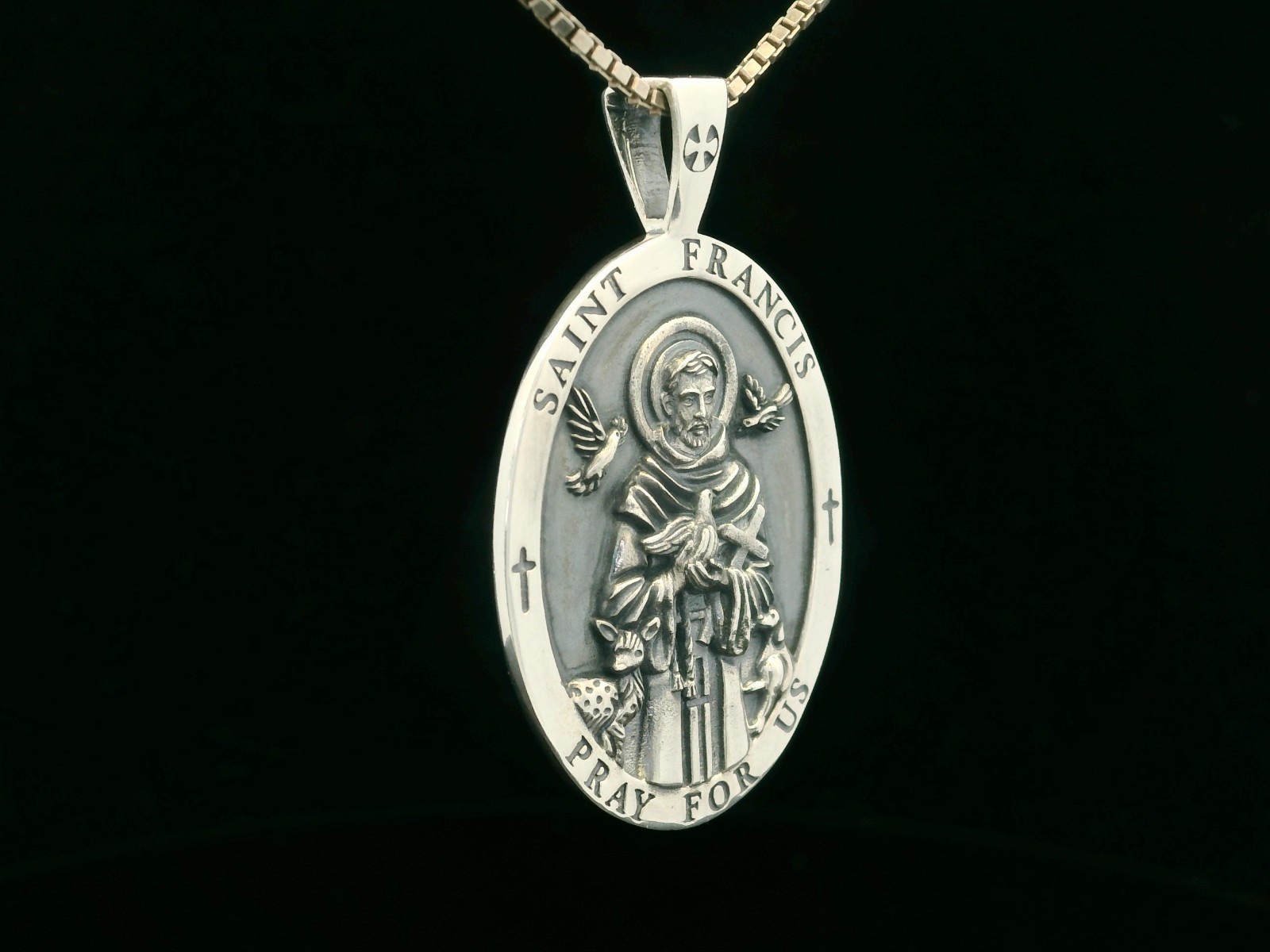 925 Sterling Silver Two-Sided Saint Francis Necklace