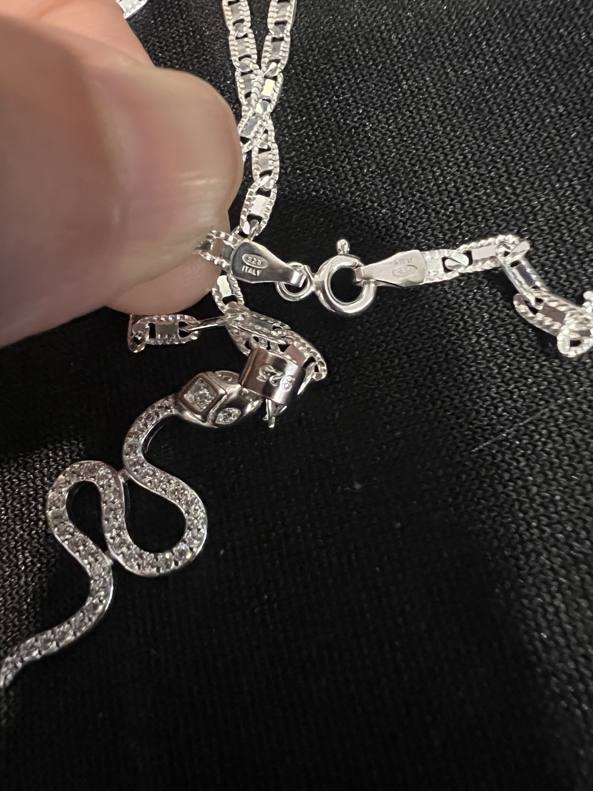 925 Sterling Silver Women Men Cobra Snake Serpent CZ & Valentino Chain