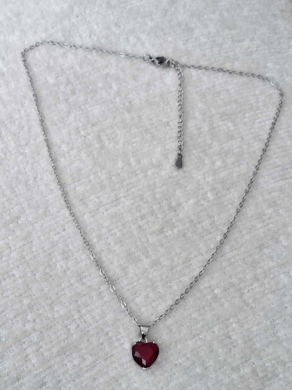 Red Heart Crystal Sterling Silver 18 Inch Adjustable Necklace. New. UK Seller