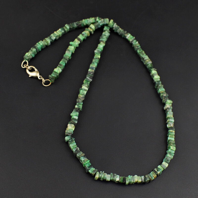 123 Cts Earth Mined Untreated Emerald Heishi Beads Necklace Jewelry JK 49E332