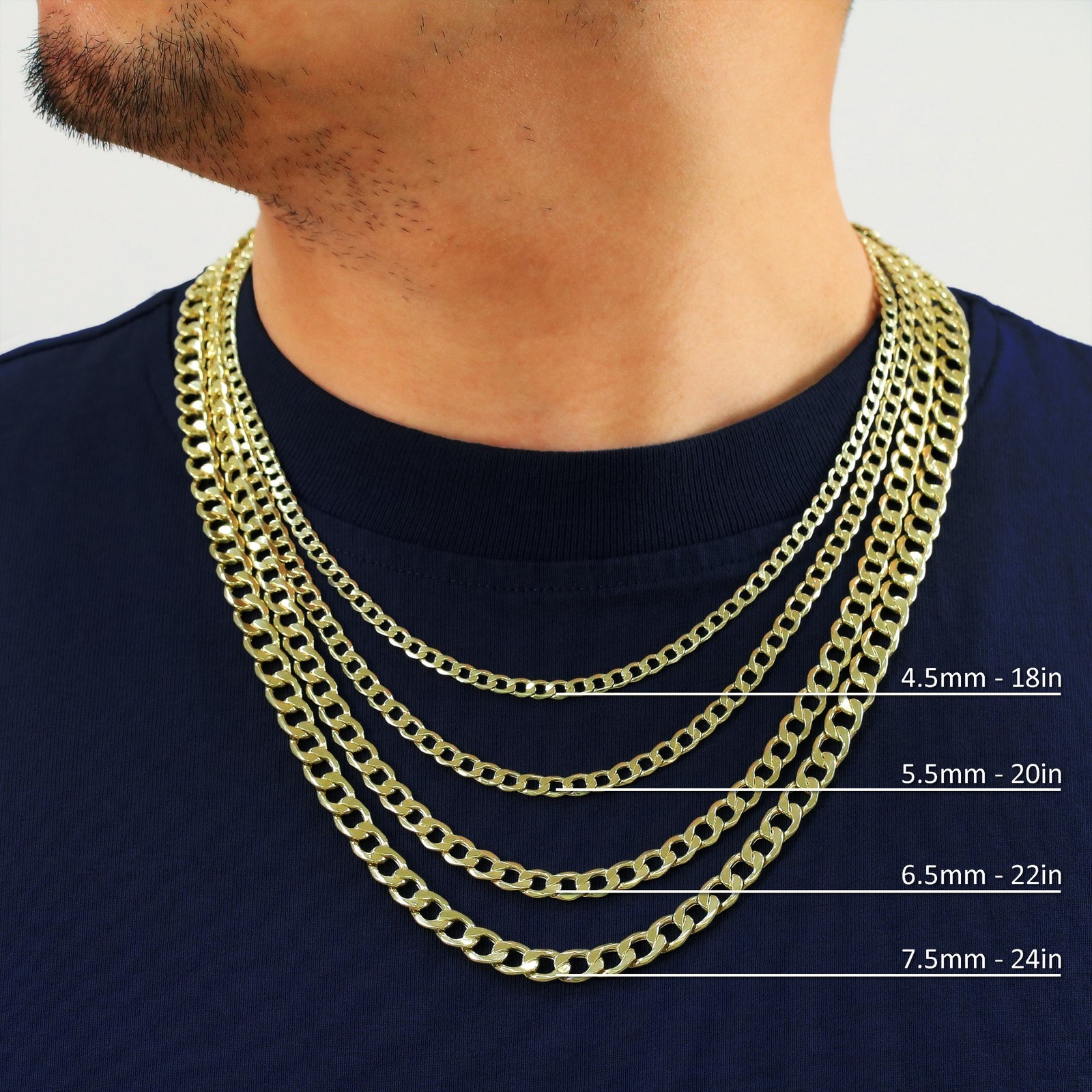 10K Yellow Gold 2mm-7.5mm Curb Cuban Chain Link Necklace or Bracelet 7″-30″