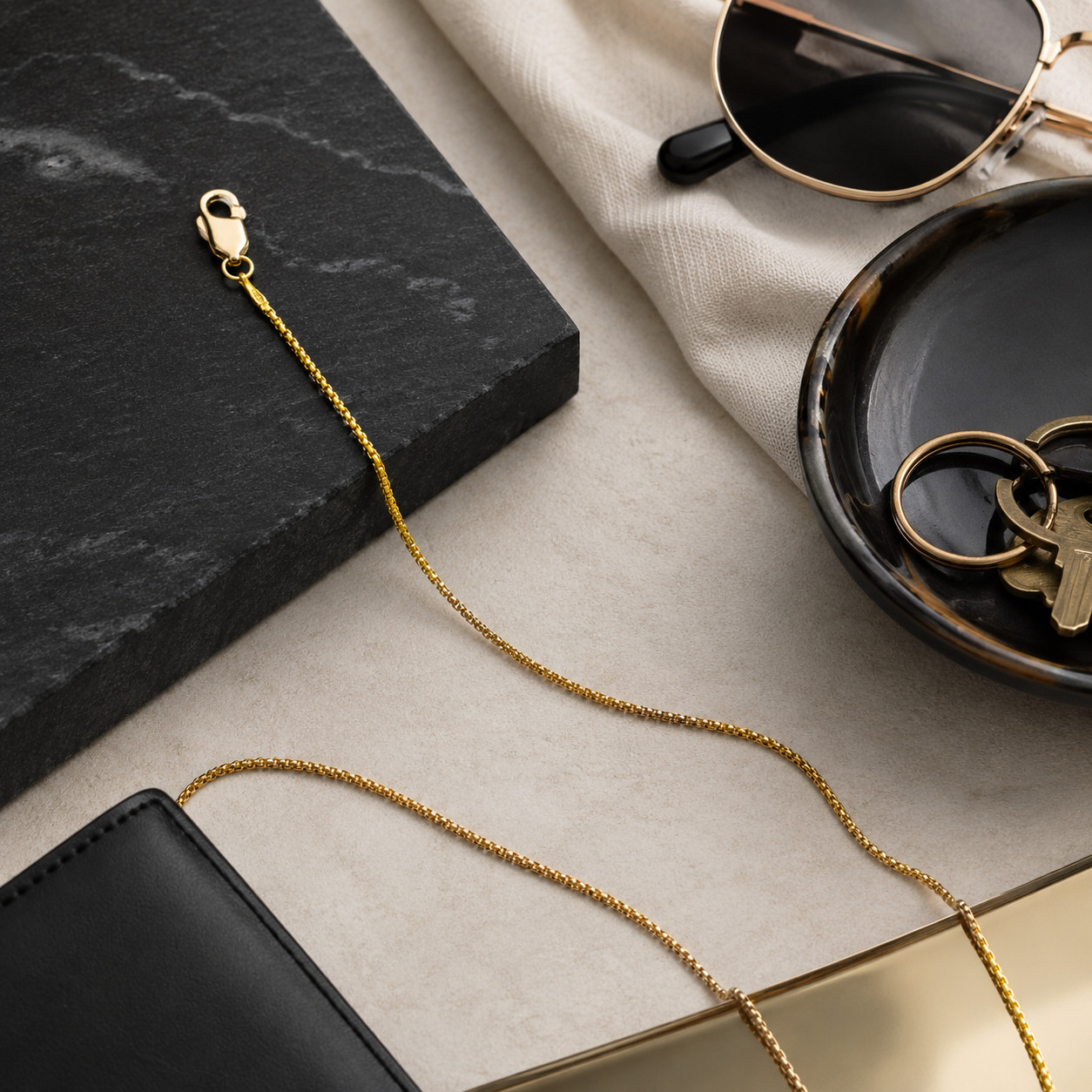 14K Gold Plated Sterling Silver Light Box Chain Necklace – 1mm