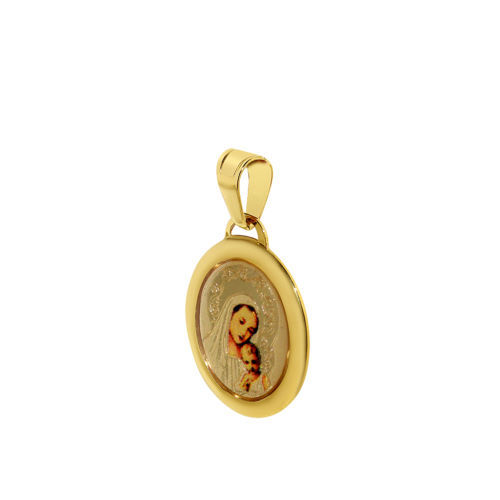 Genuine 14k Yellow Gold & Enamel Blessed Virgin and Baby Jesus Religious Pendant