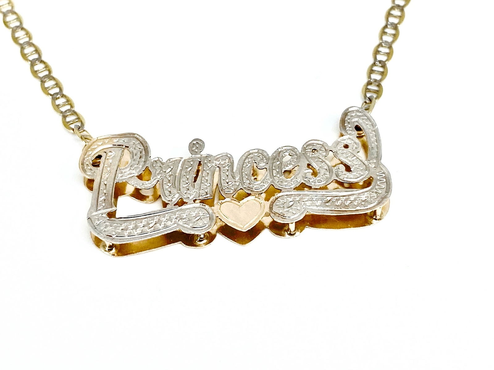 10K Real Yellow Gold Personalized Name Plate/Tag Nameplate Chain/Necklace Double